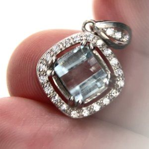 Aquamarine 1.50ct White Gold Solid Silver Pendant